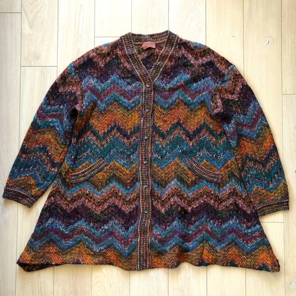Vintage Missoni Made in Italy Chevron Knit Wool Mohair Cardigan Women’s 90s - Picture 1 of 13